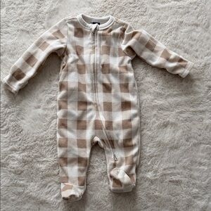 Cozy Beige Buffalo Check Zip-Front One-Piece for Kids